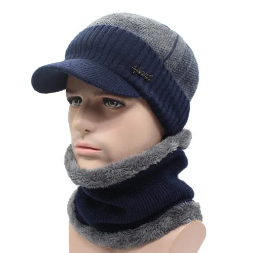 Casual Style Wool Scarf Balaclava Winter Beanie Hats for Men