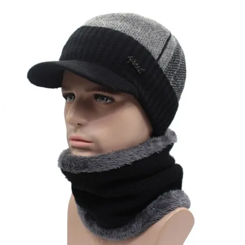 Casual Style Wool Scarf Balaclava Winter Beanie Hats for Men