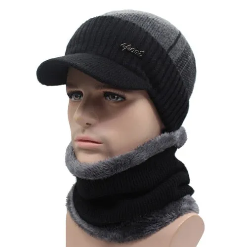 Casual Style Wool Scarf Balaclava Winter Beanie Hats for Men