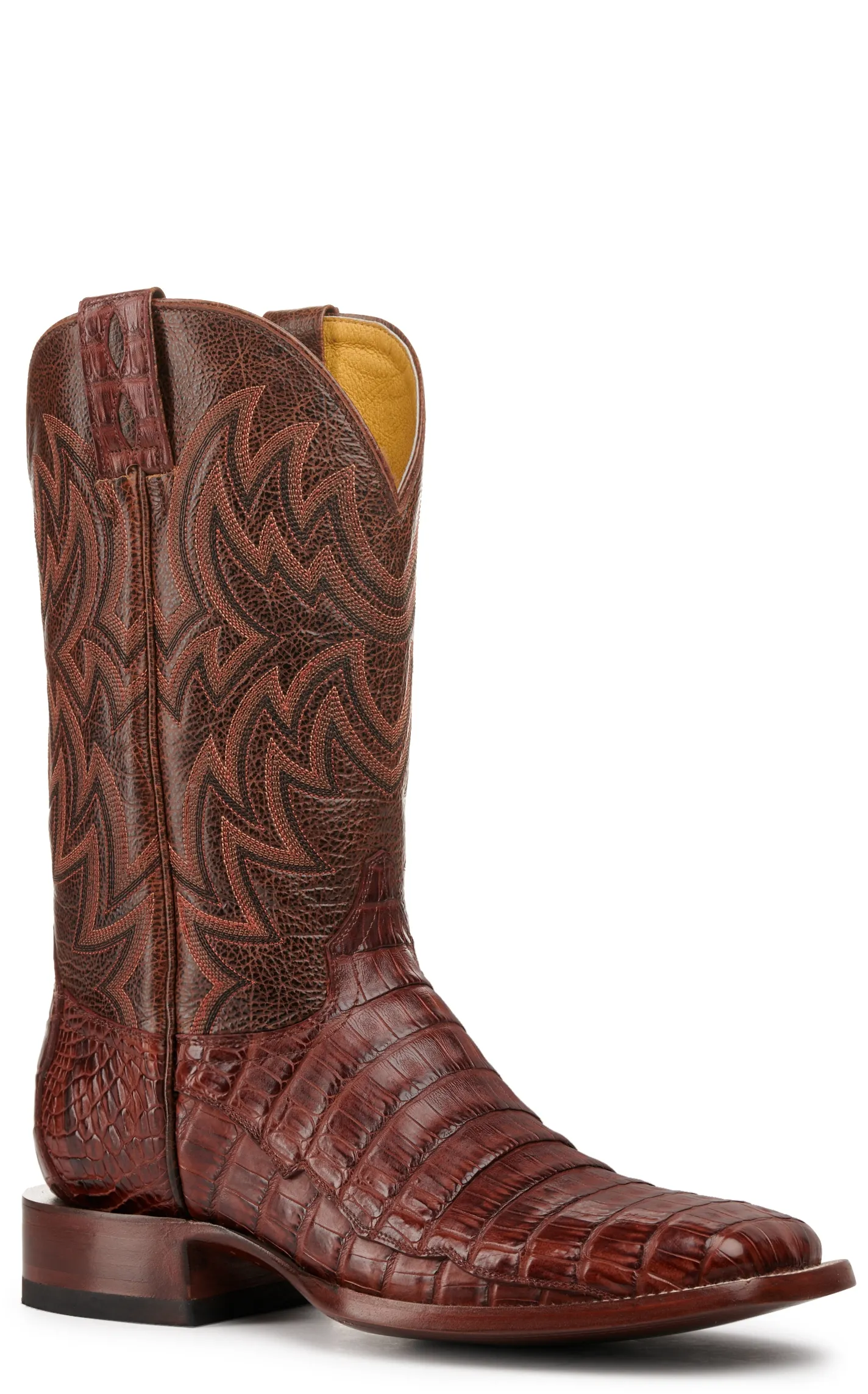 Cavender's Men's Cognac and Brandy Caiman Tail Wide Square Toe Exotic Cowboy Boot