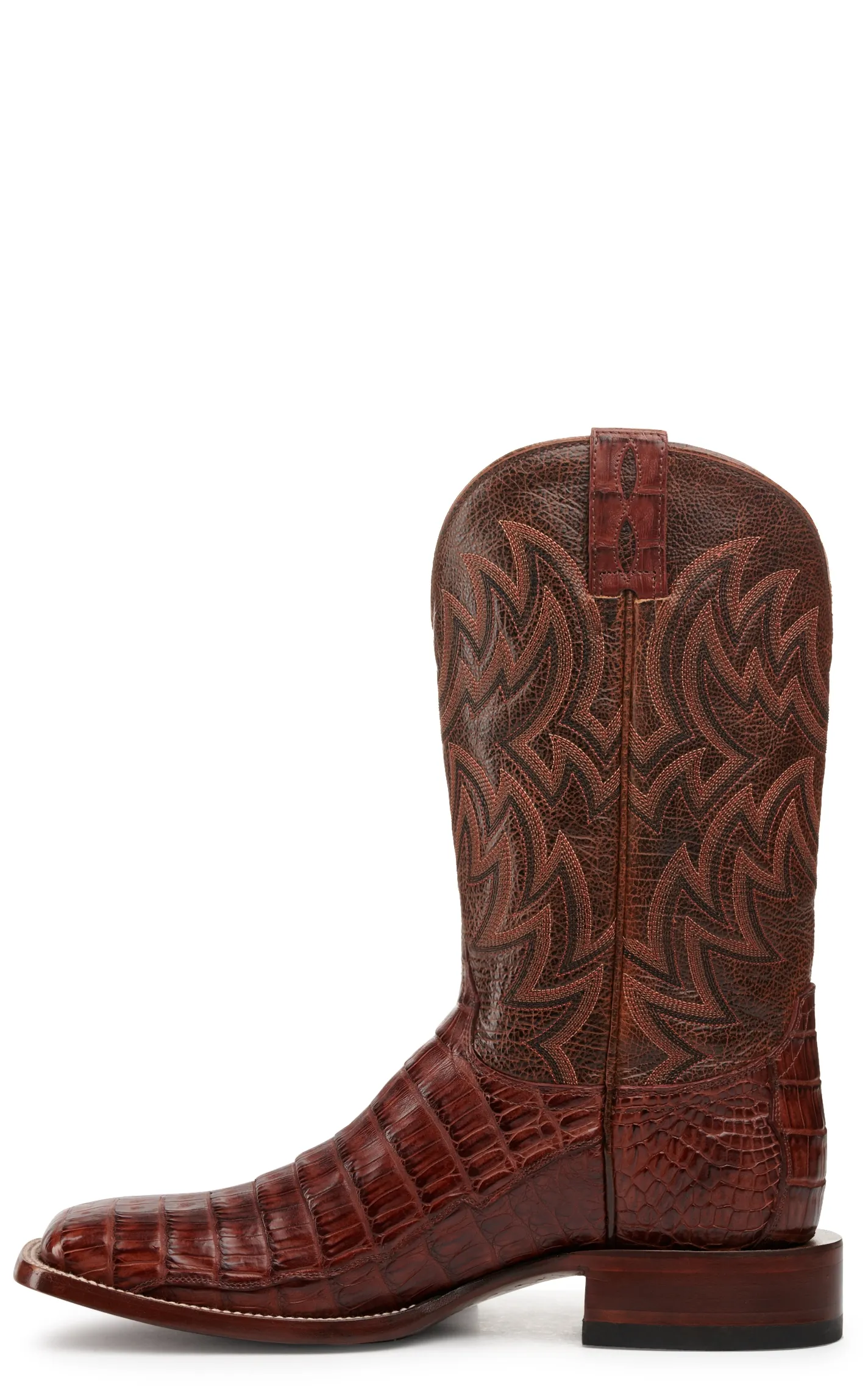 Cavender's Men's Cognac and Brandy Caiman Tail Wide Square Toe Exotic Cowboy Boot