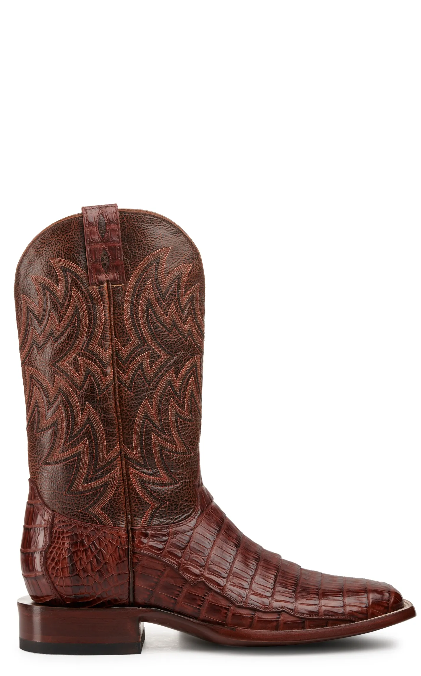 Cavender's Men's Cognac and Brandy Caiman Tail Wide Square Toe Exotic Cowboy Boot