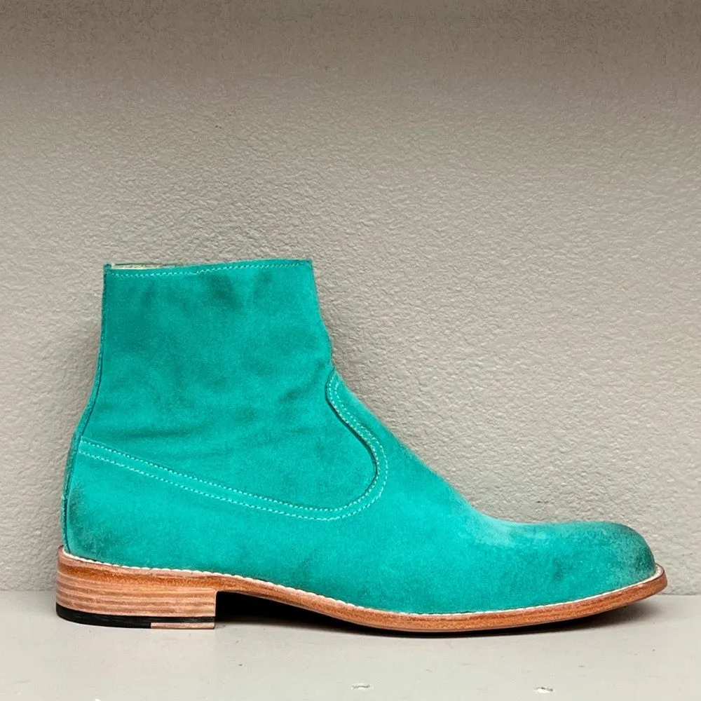 Chelsea Boot- Side Zip/ Aqua Suede w/ oil accents/ leather sole