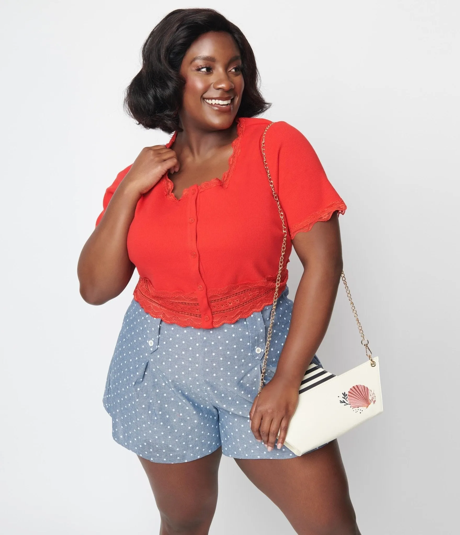 Cherry Red Scallop Lace Knit Crop Top