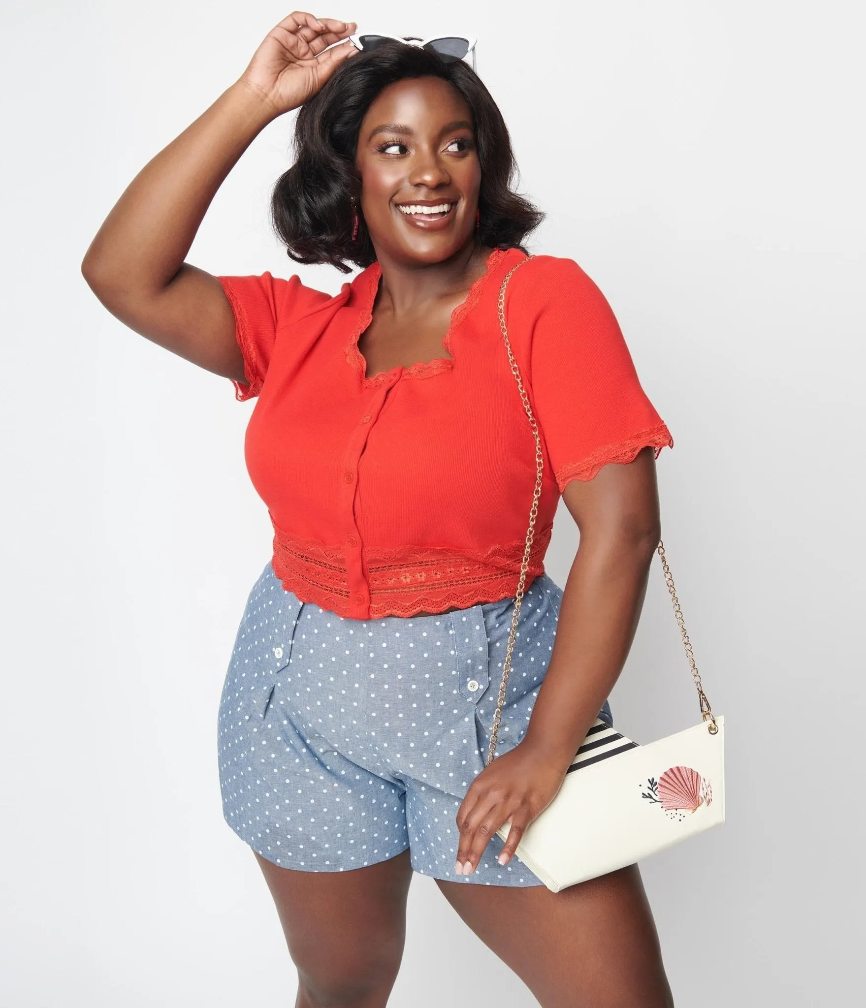 Cherry Red Scallop Lace Knit Crop Top