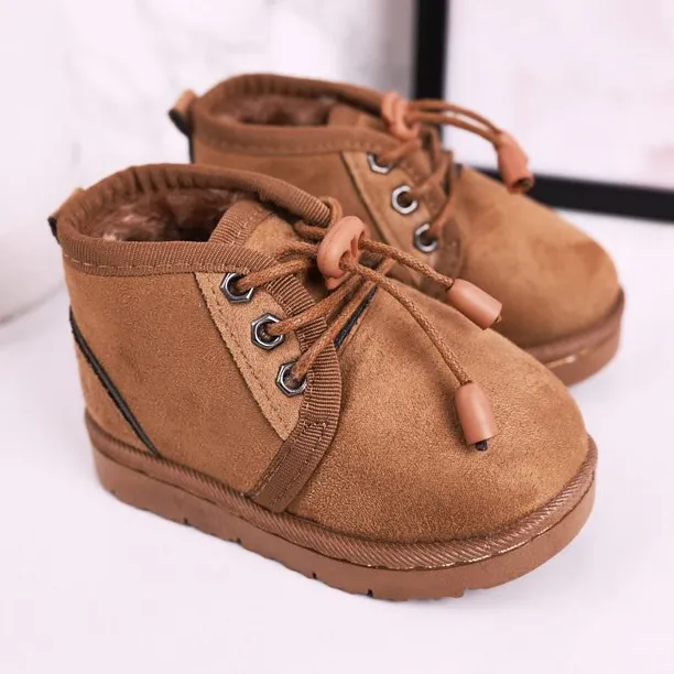 Children's Lace-up Snow Boots Warmed With Fur Brown Hunter