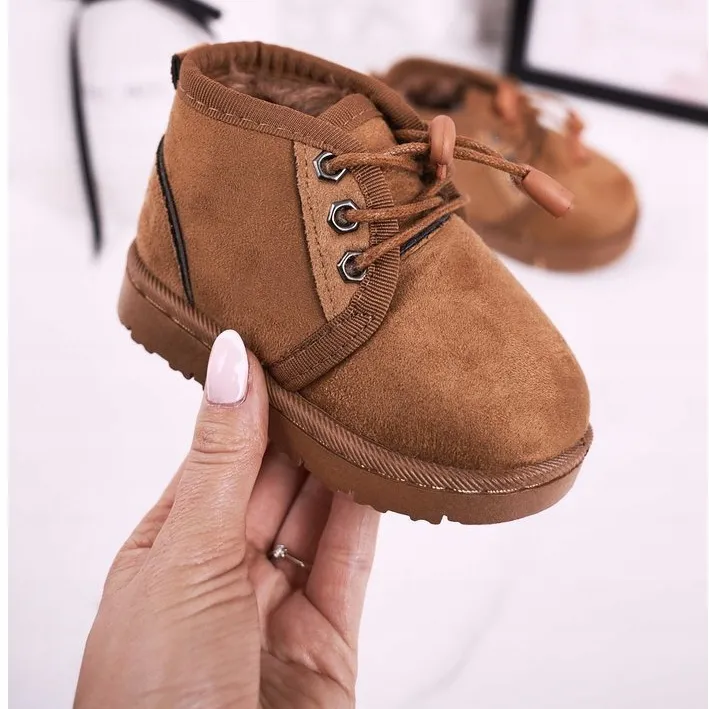 Children's Lace-up Snow Boots Warmed With Fur Brown Hunter