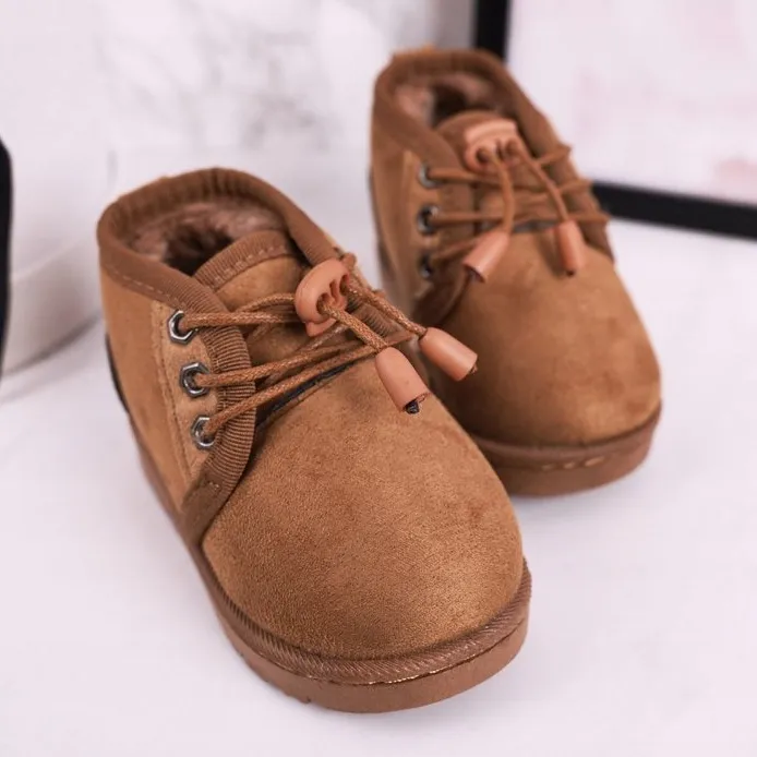 Children's Lace-up Snow Boots Warmed With Fur Brown Hunter