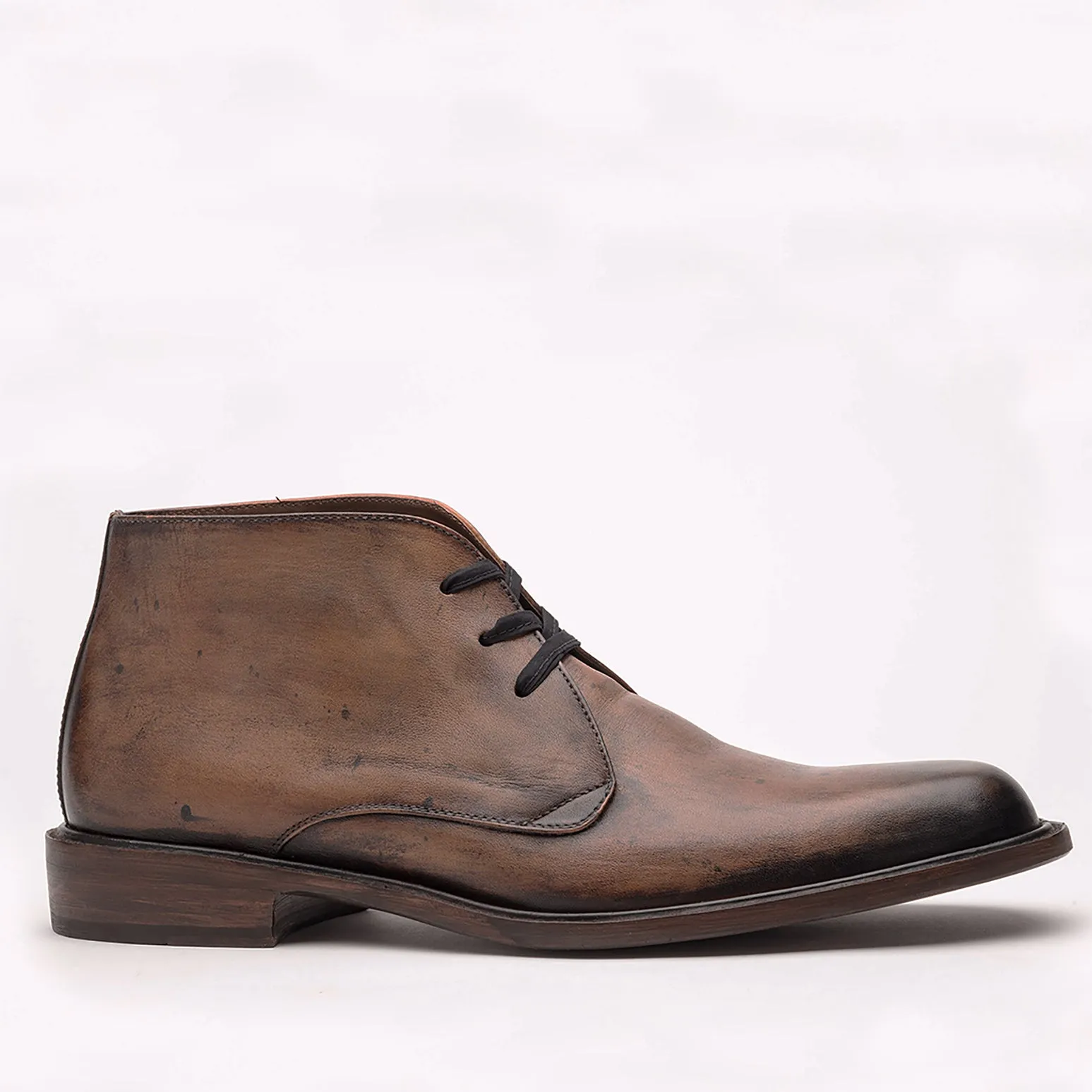 Chukka Boot - lace up/  hand colored  tan leather w/ dark accents/ leather sole