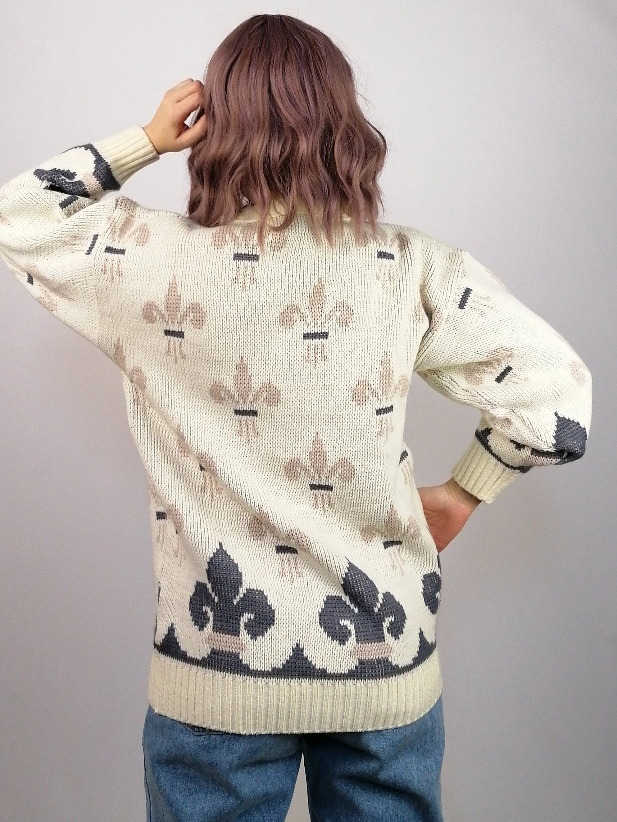 Chunky Knit Fleur-de-lis Pattern Jumper