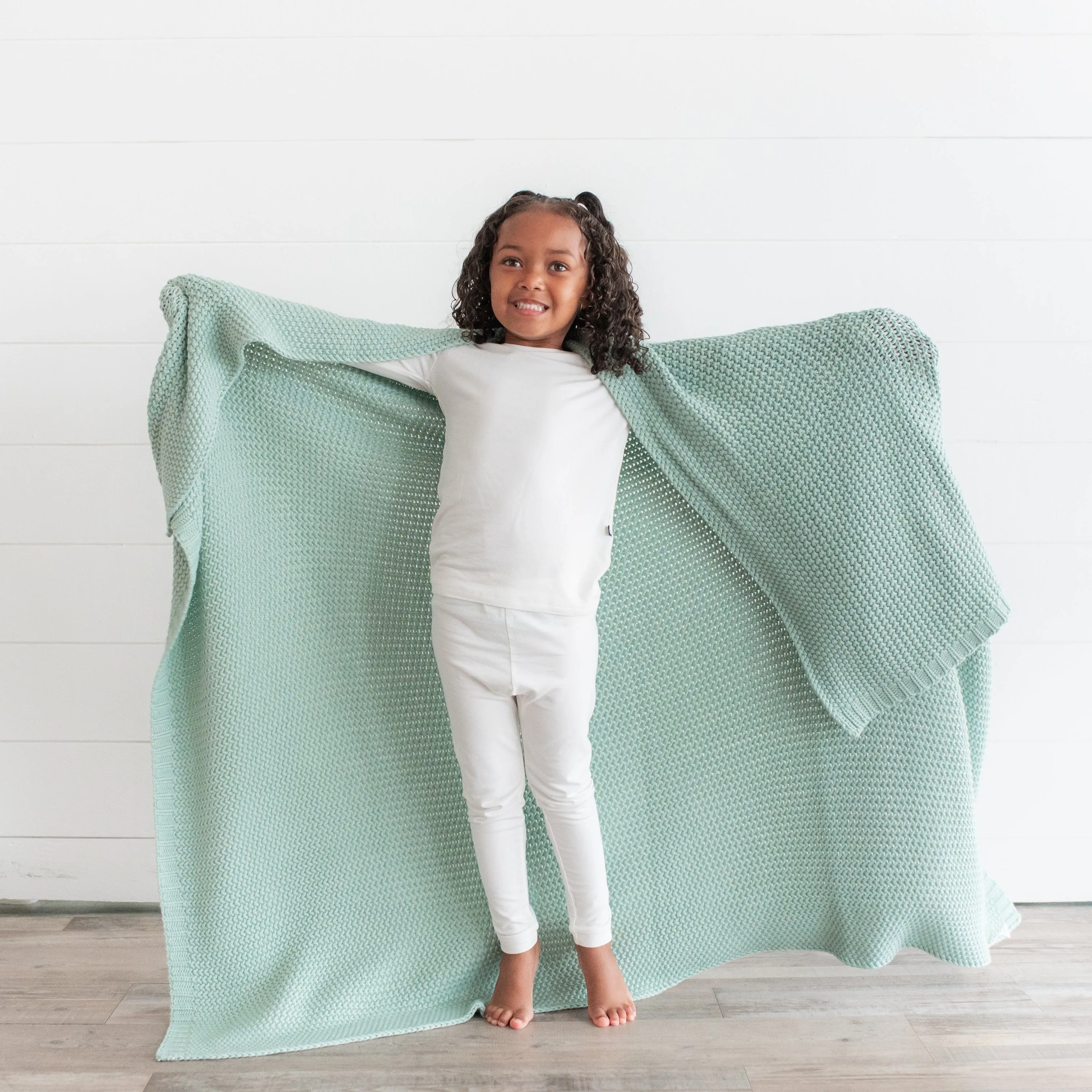 Chunky Knit Toddler Blanket in Sage