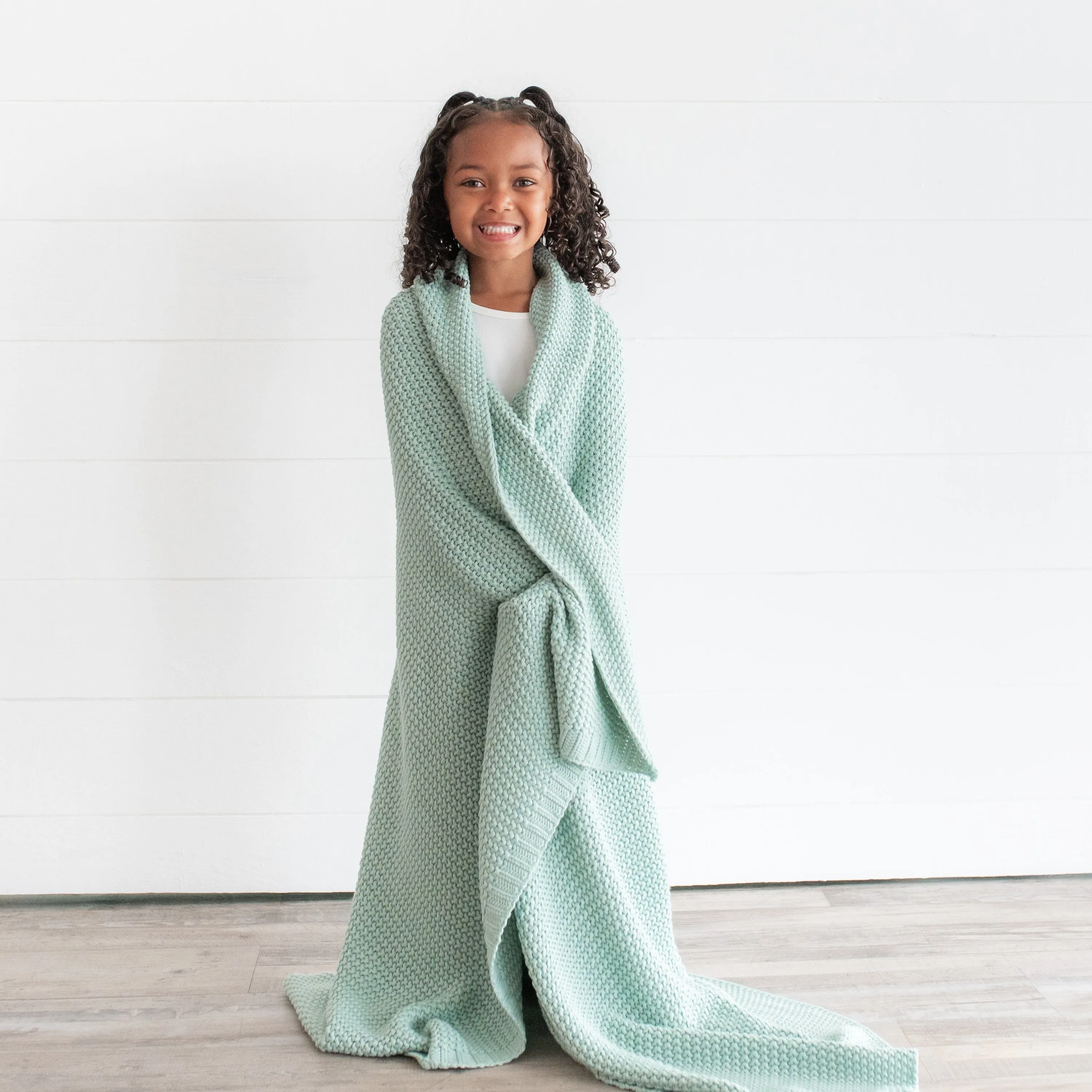 Chunky Knit Toddler Blanket in Sage