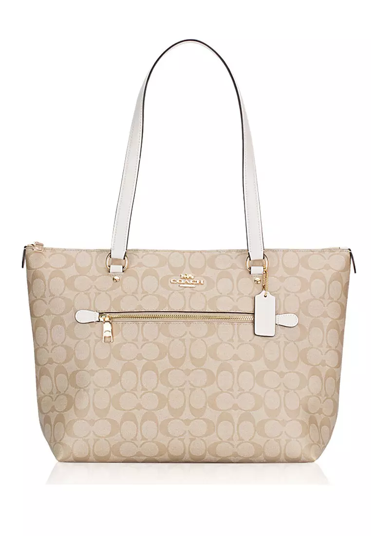 Coach Coach Signature Gallery Tote Bag - Light Brown/White