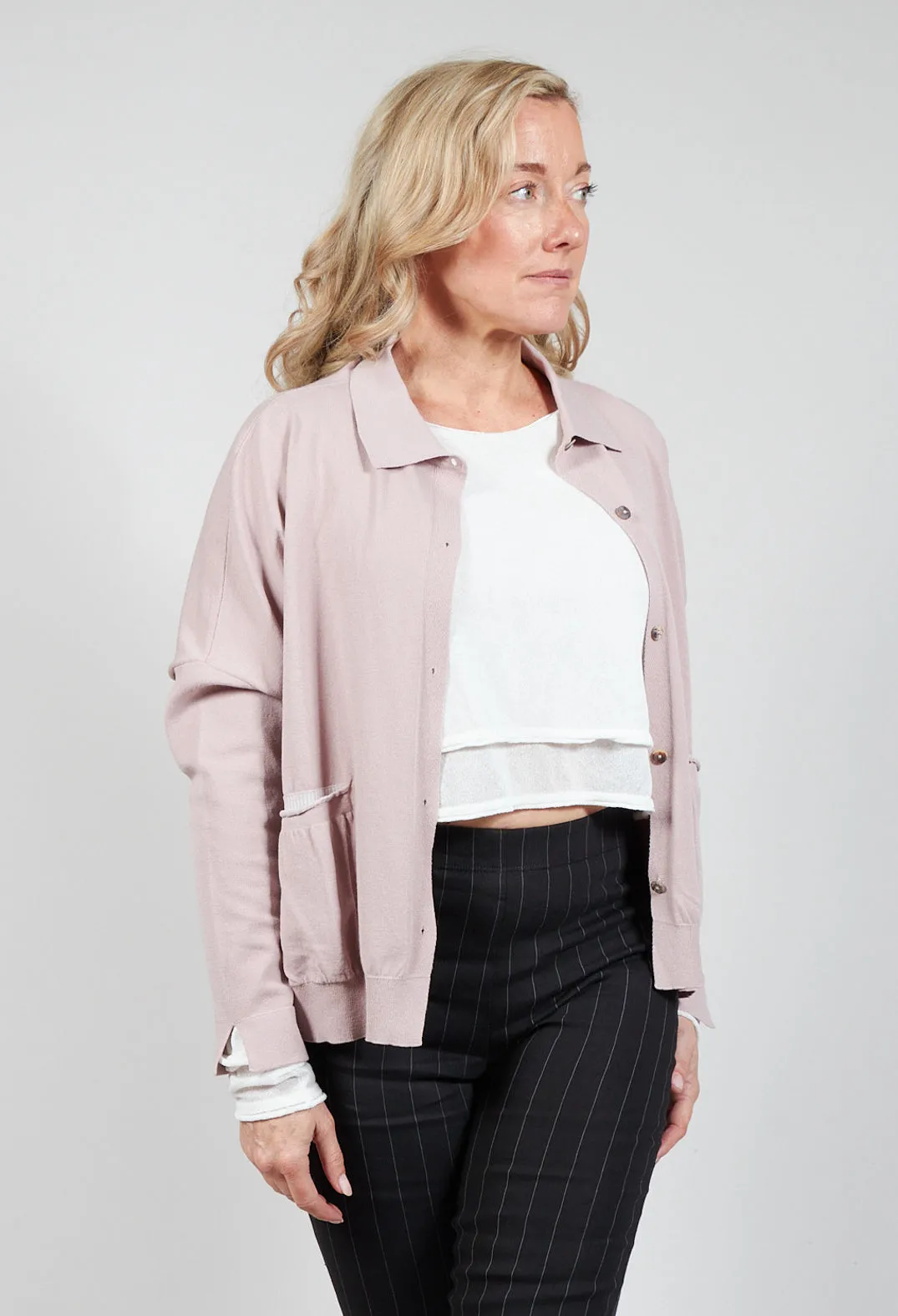 Collared Cardigan in Dusky Pink