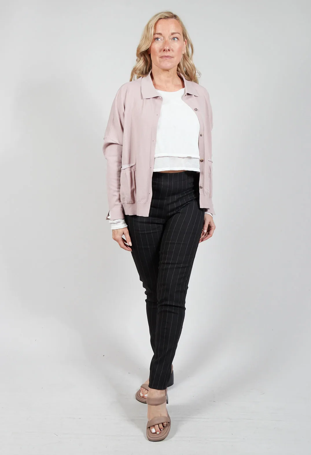 Collared Cardigan in Dusky Pink