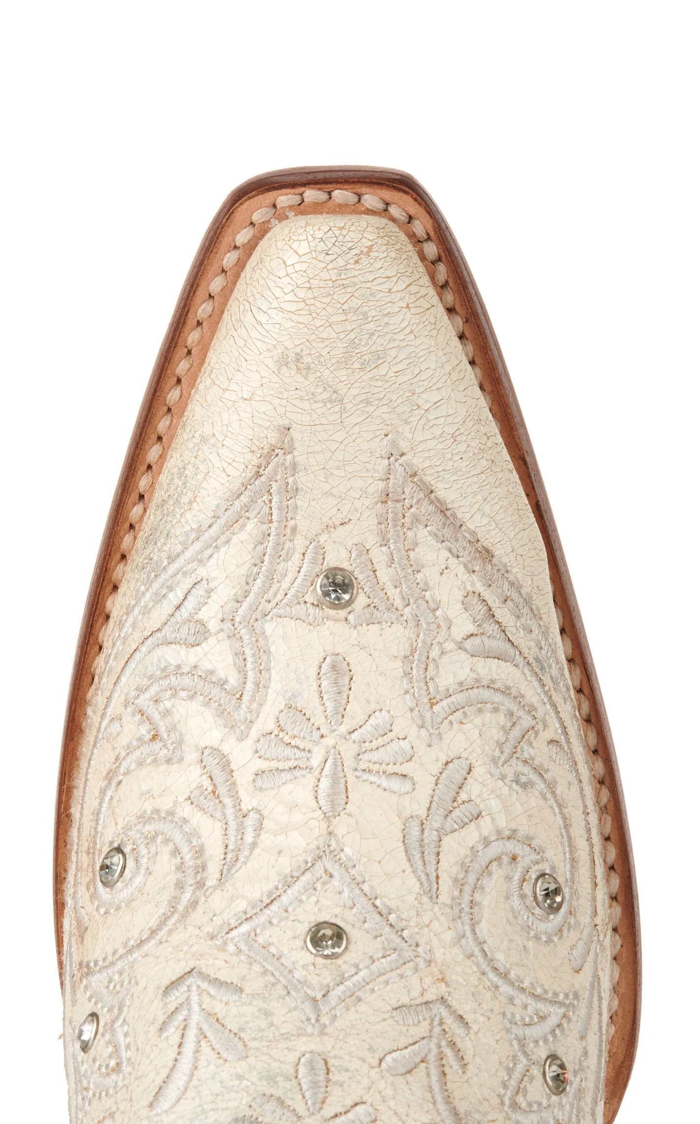 Corral Women's Bone with Embroidery and Crystals Snip Toe Cowboy Boots