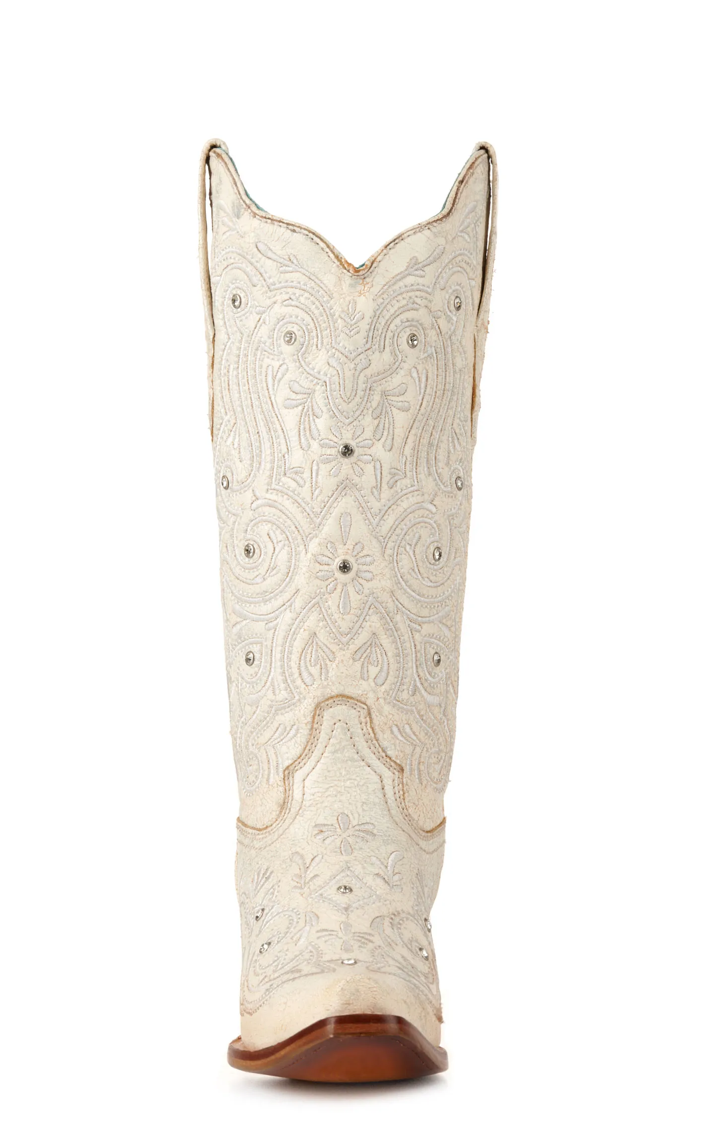 Corral Women's Bone with Embroidery and Crystals Snip Toe Cowboy Boots