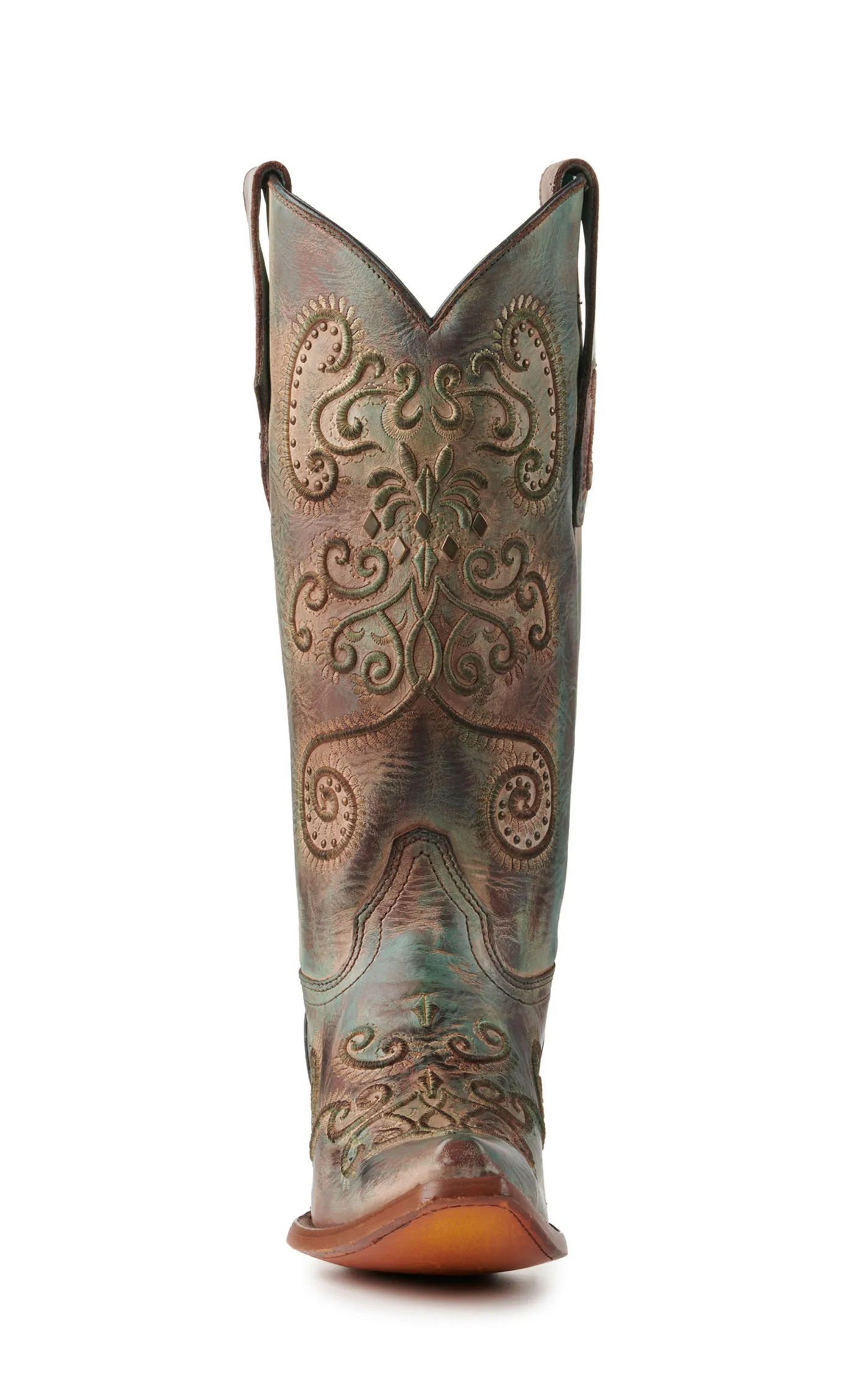 Corral Women's Turquoise and Brown with Swirl Embroidery Snip Toe Cowboy Boots