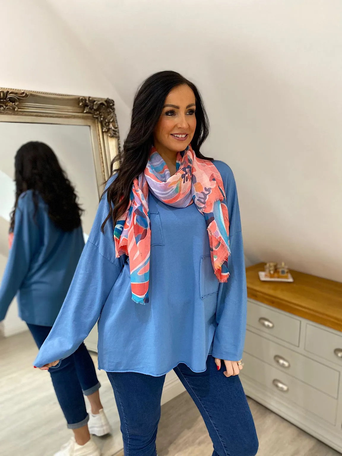 Denim Long Sleeve Cross V Neck Top Tori