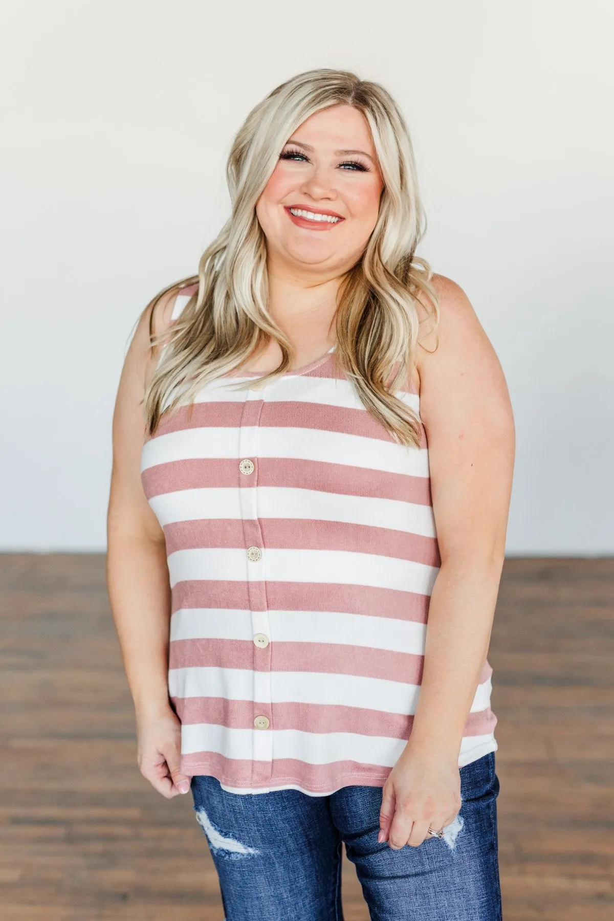 Dreamy Days Striped Button Tank- Ivory & Dusty Peach