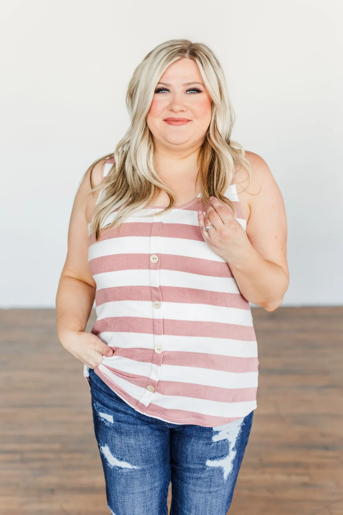 Dreamy Days Striped Button Tank- Ivory & Dusty Peach