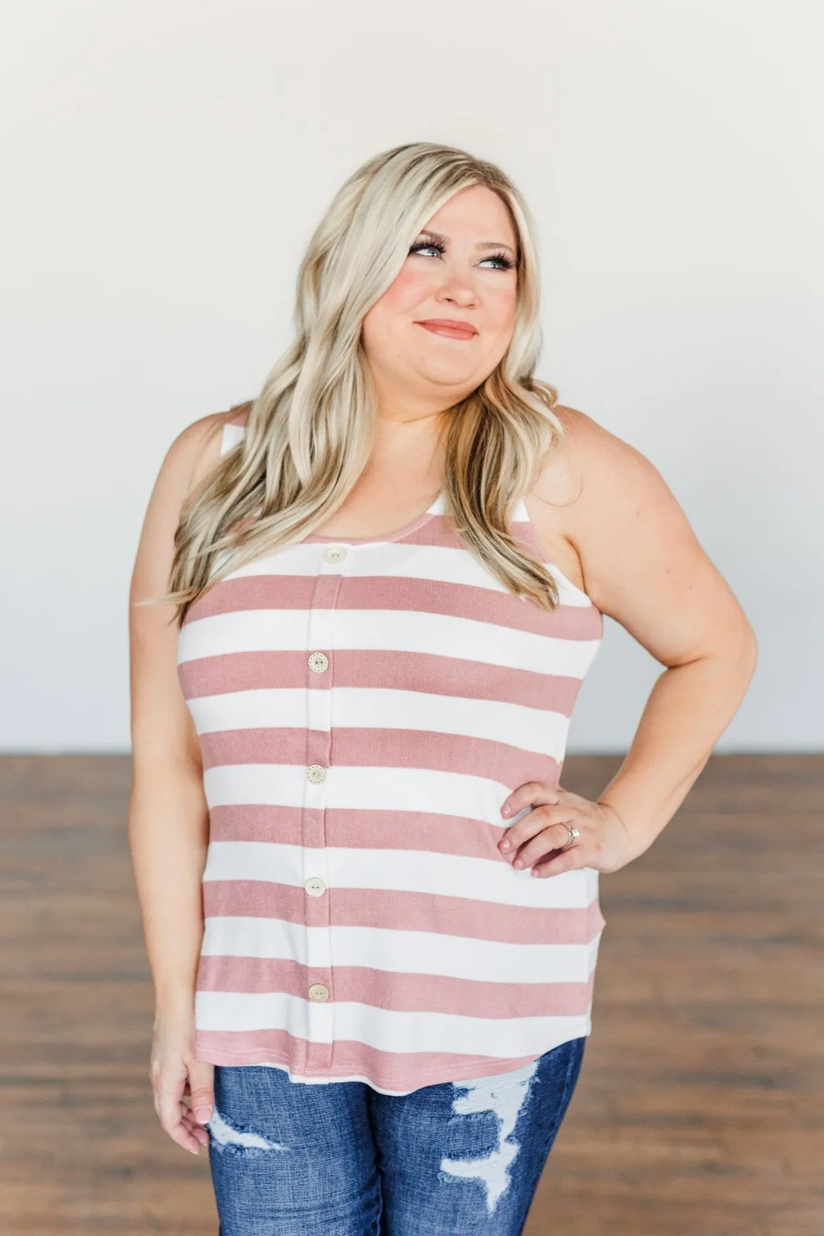 Dreamy Days Striped Button Tank- Ivory & Dusty Peach