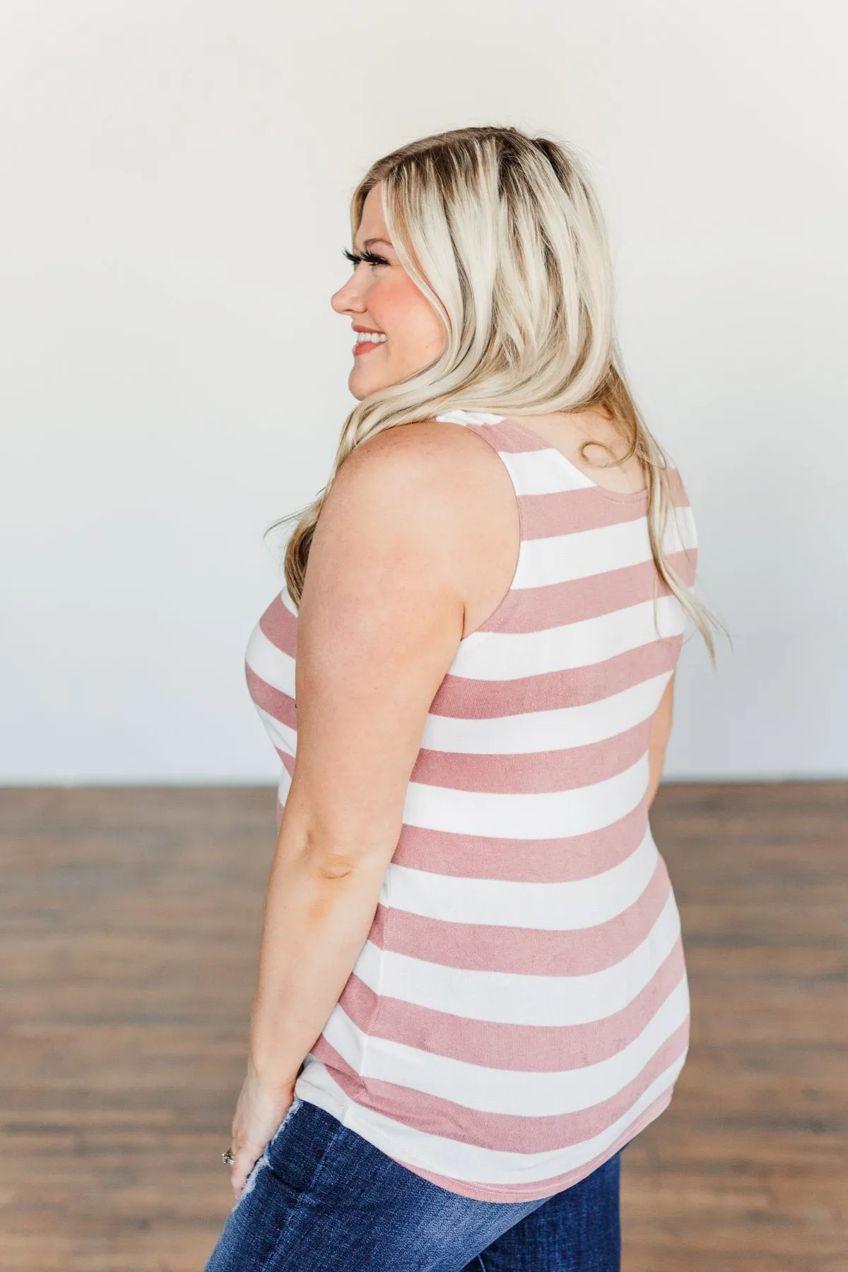 Dreamy Days Striped Button Tank- Ivory & Dusty Peach