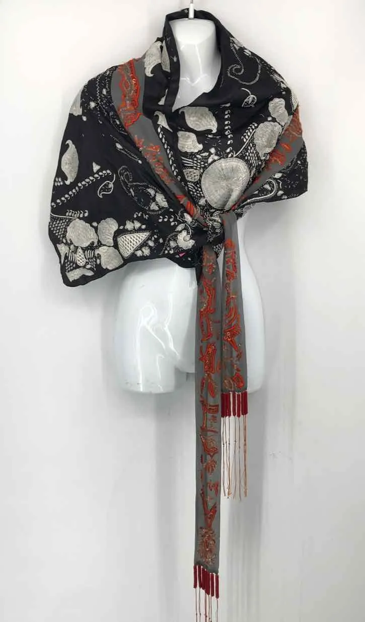 DRIES VAN NOTEN Black & White Silk Pre Loved AS IS Embellished Orange Belt