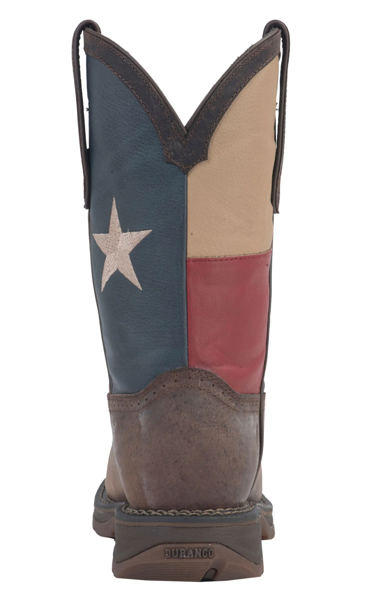 Durango Men's Rebel Distressed Brown and Texas Flag Square Steel Toe Work Boot