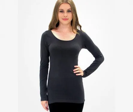 Elietian Solid Long Sleeve Scoop Neck Layering Top