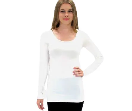 Elietian Solid Long Sleeve Scoop Neck Layering Top