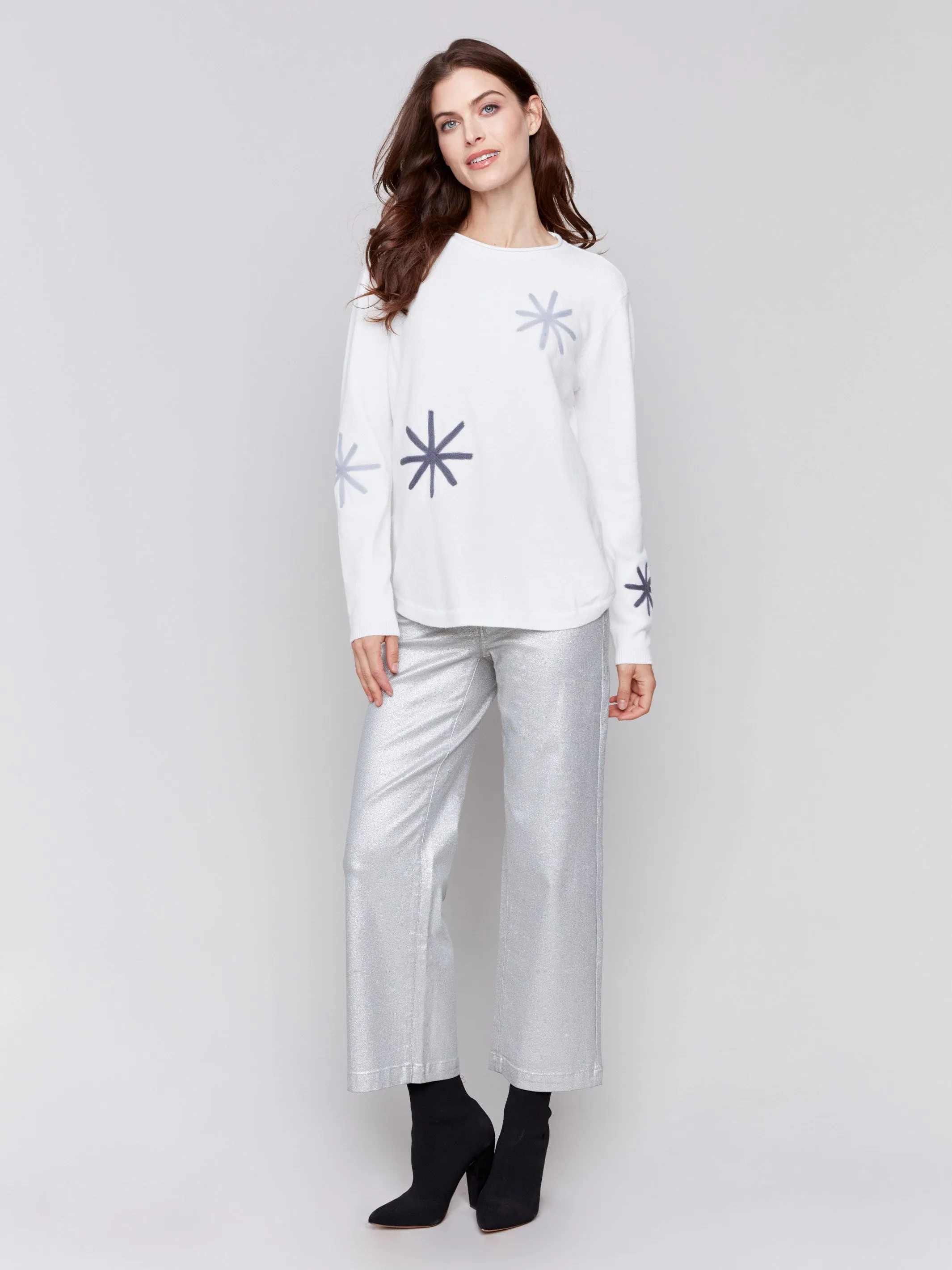 Embroidered Snowflake Sweater - Ecru