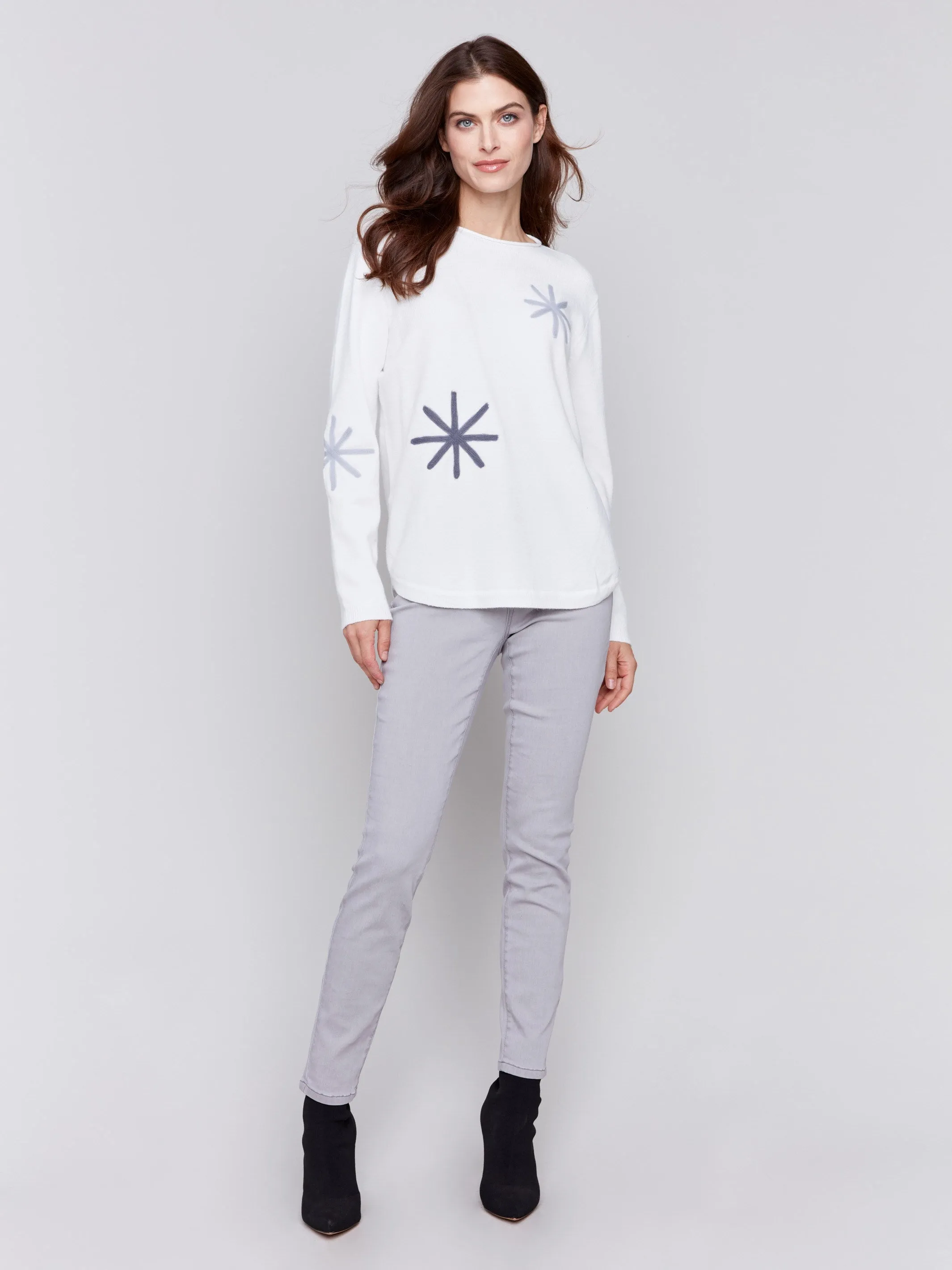 Embroidered Snowflake Sweater - Ecru