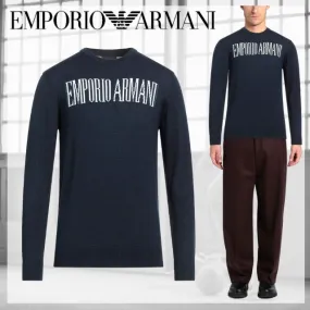 EMPORIO ARMANI  |Crew Neck Pullovers Unisex Wool Street Style Long Sleeves