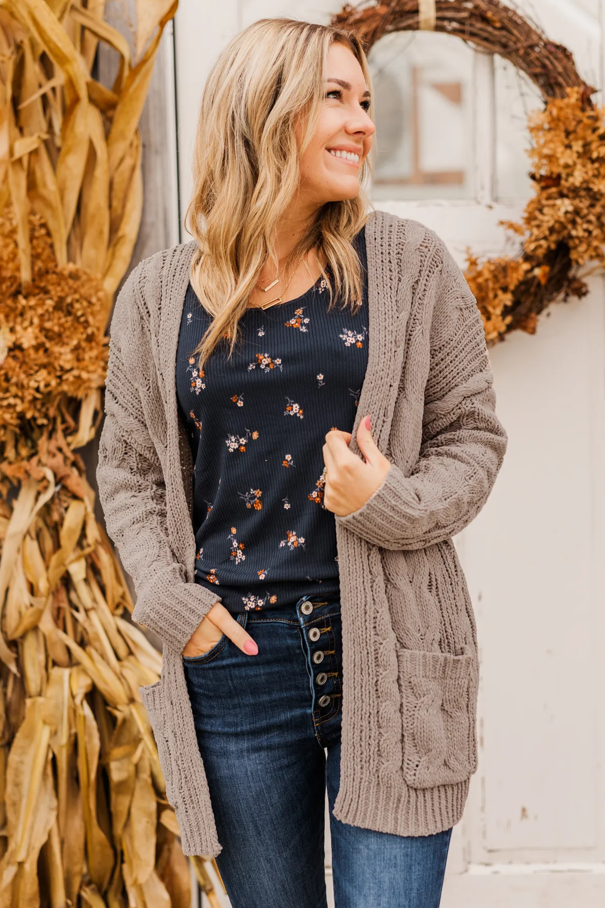 Feeling Grateful Knit Cardigan- Truffle