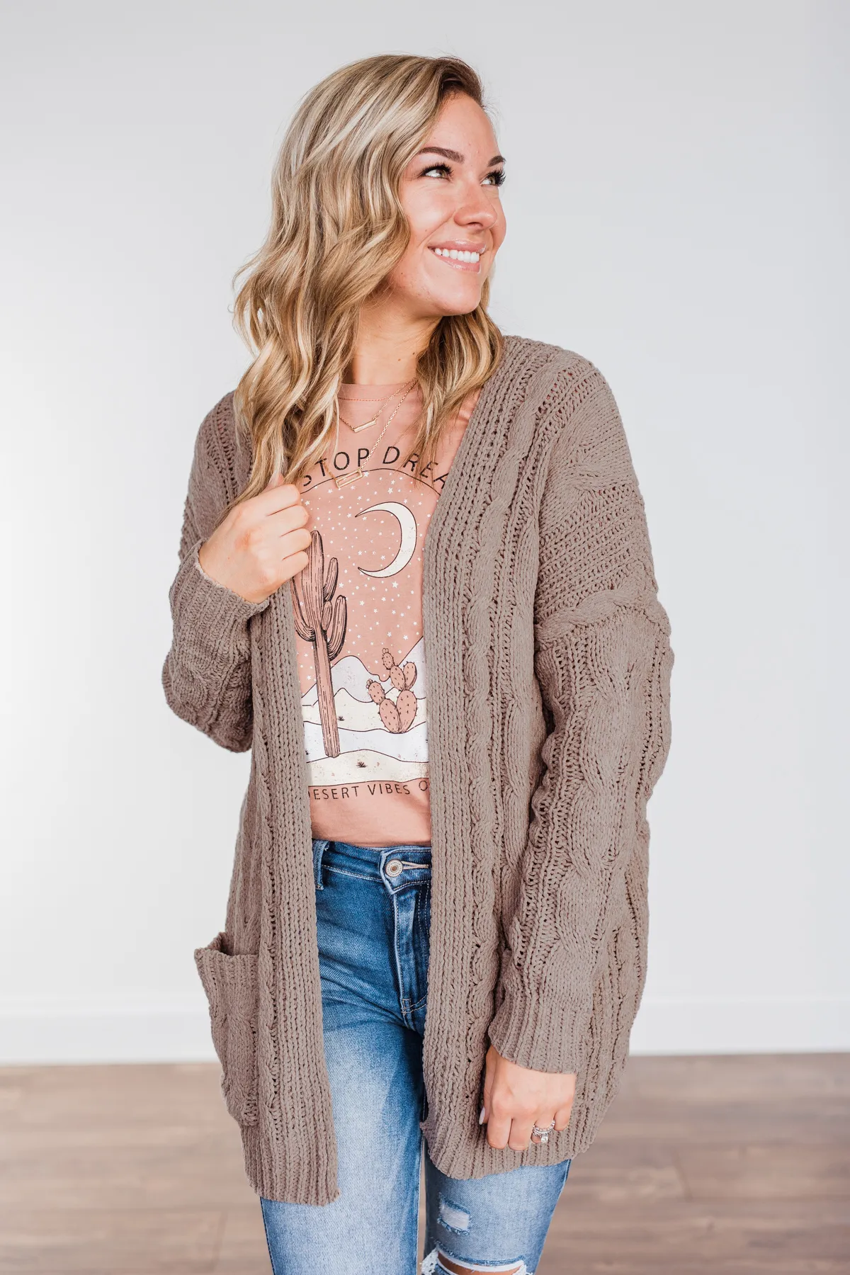 Feeling Grateful Knit Cardigan- Truffle