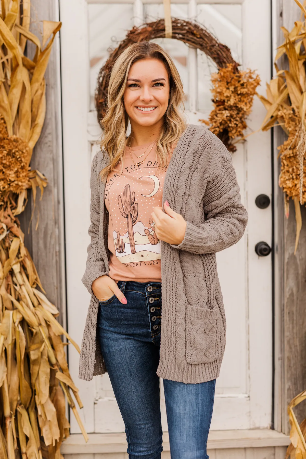 Feeling Grateful Knit Cardigan- Truffle