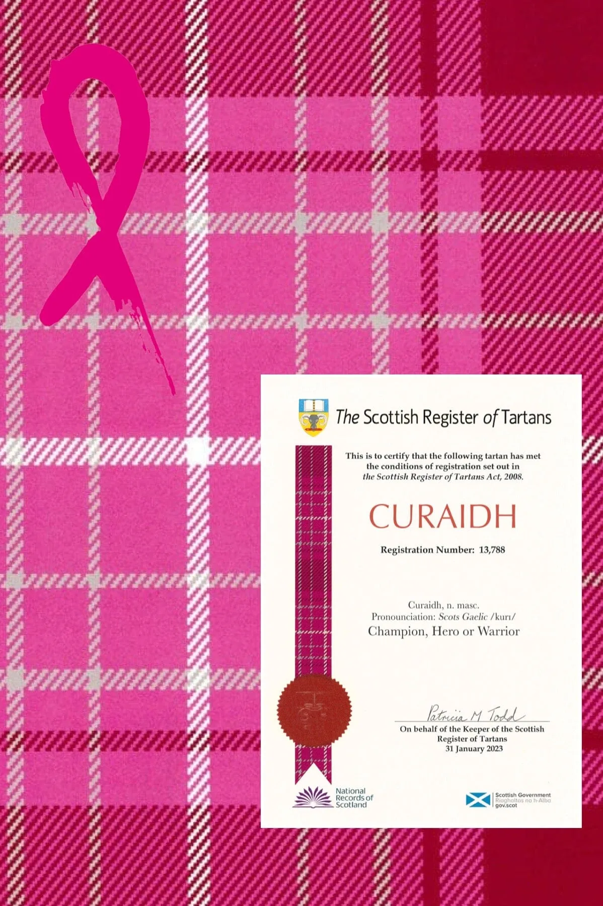 Fine Lambswool Scarf (Curaidh - The Official Pink Ribbon Tartan)