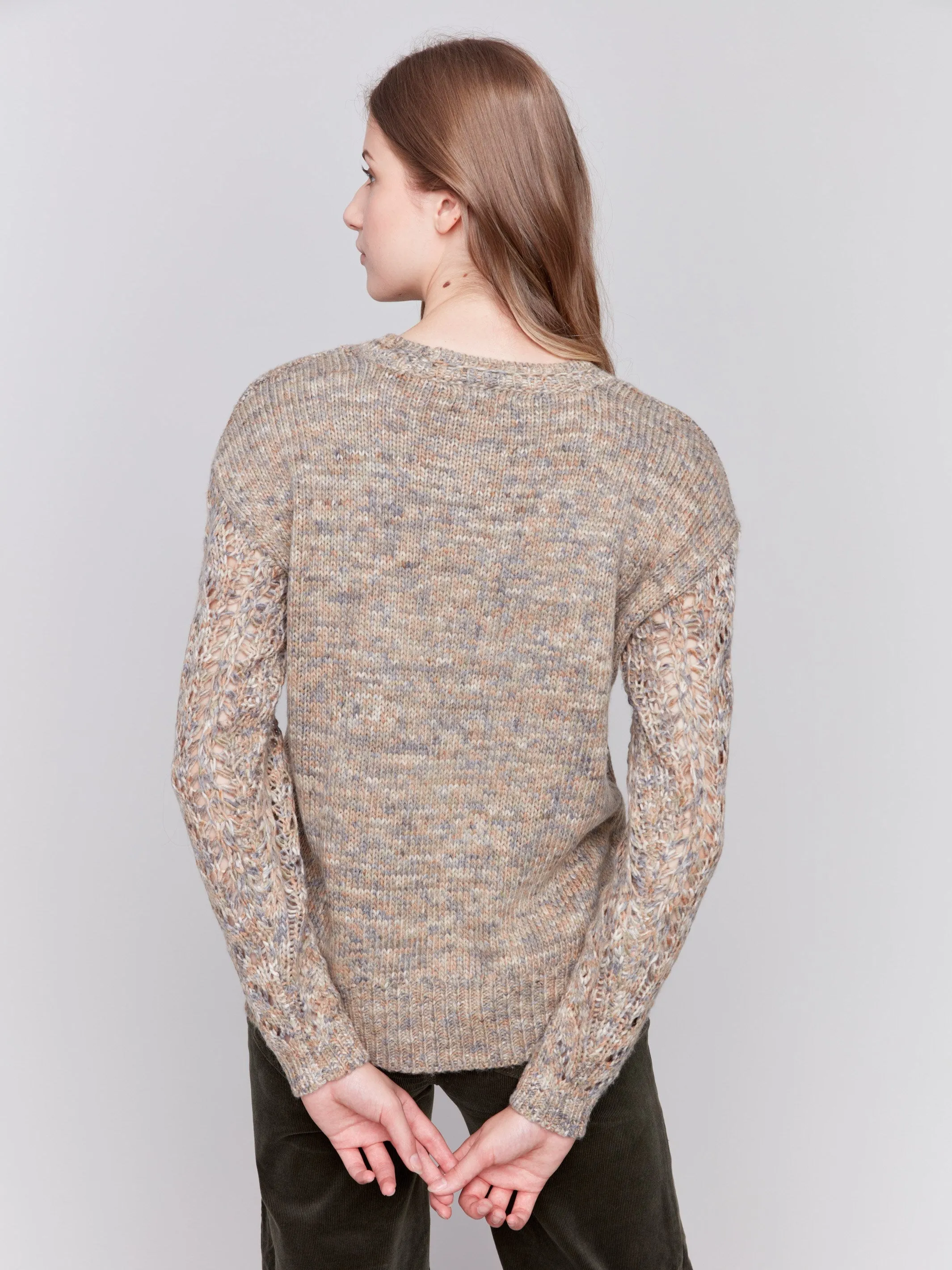 Fishnet Sleeve Crew Neck Sweater - Spruce