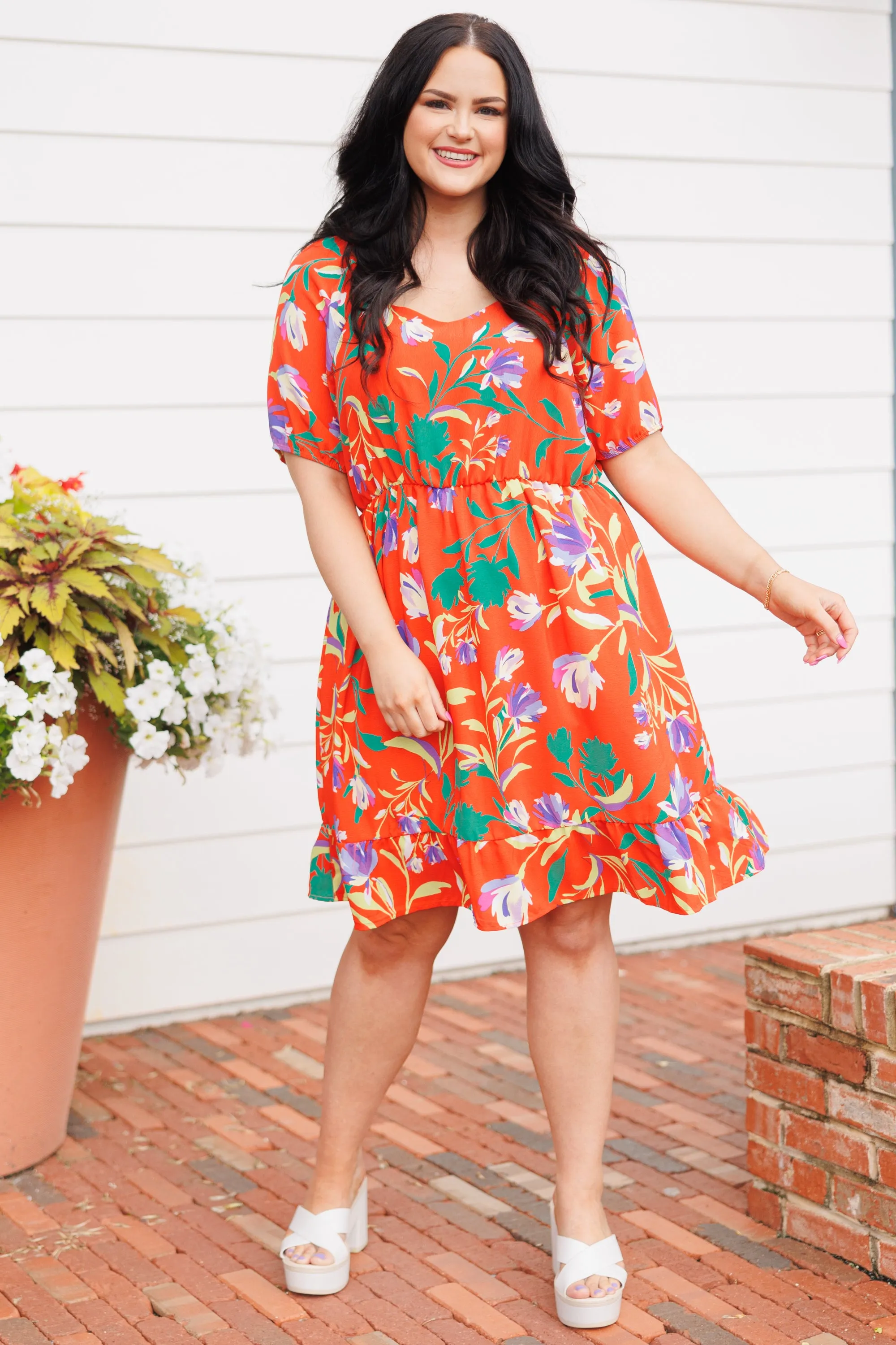 Flowers And Vines Dress, Orange