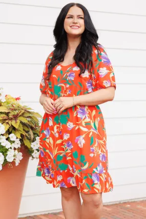 Flowers And Vines Dress, Orange