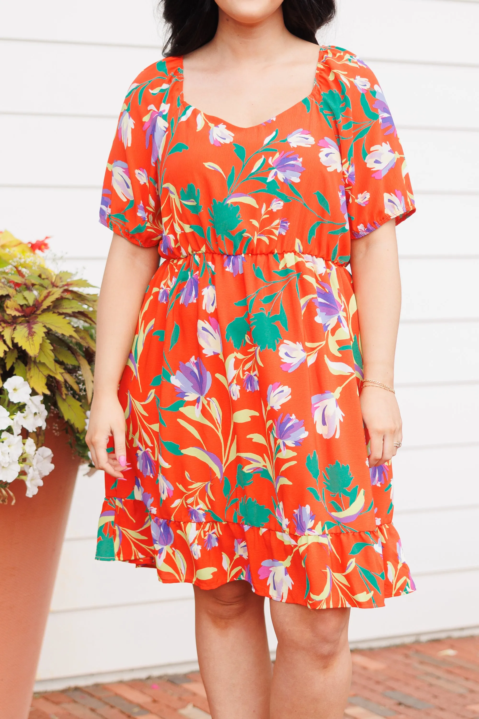 Flowers And Vines Dress, Orange