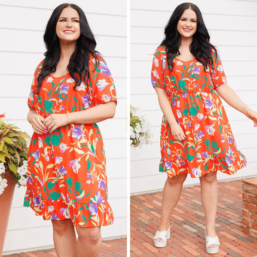 Flowers And Vines Dress, Orange