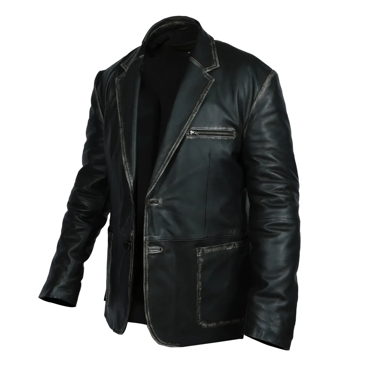 Formal Blazer Button Style Black Leather Jacket for Men