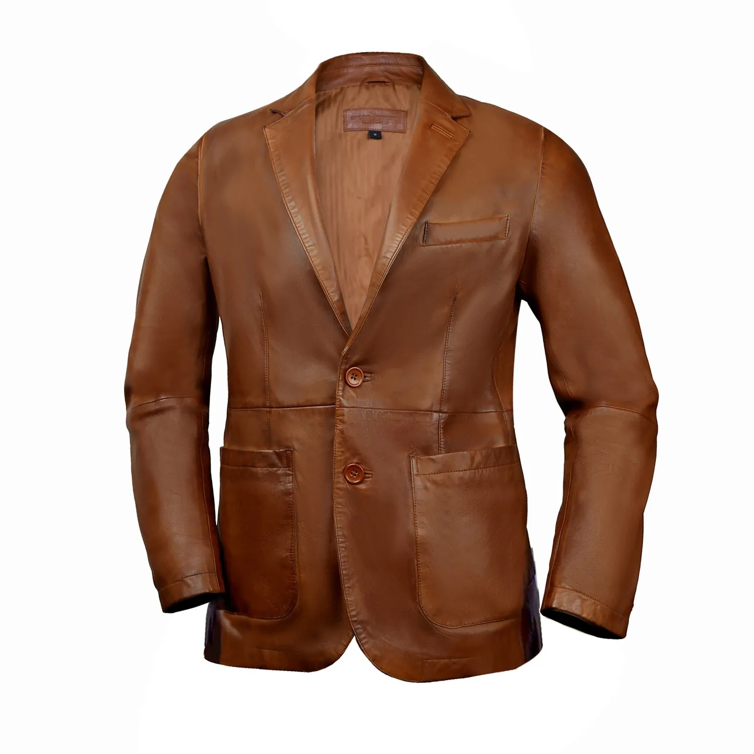 Formal Blazer Button Style Tan Leather Jacket For Men By Brune & Bareskin