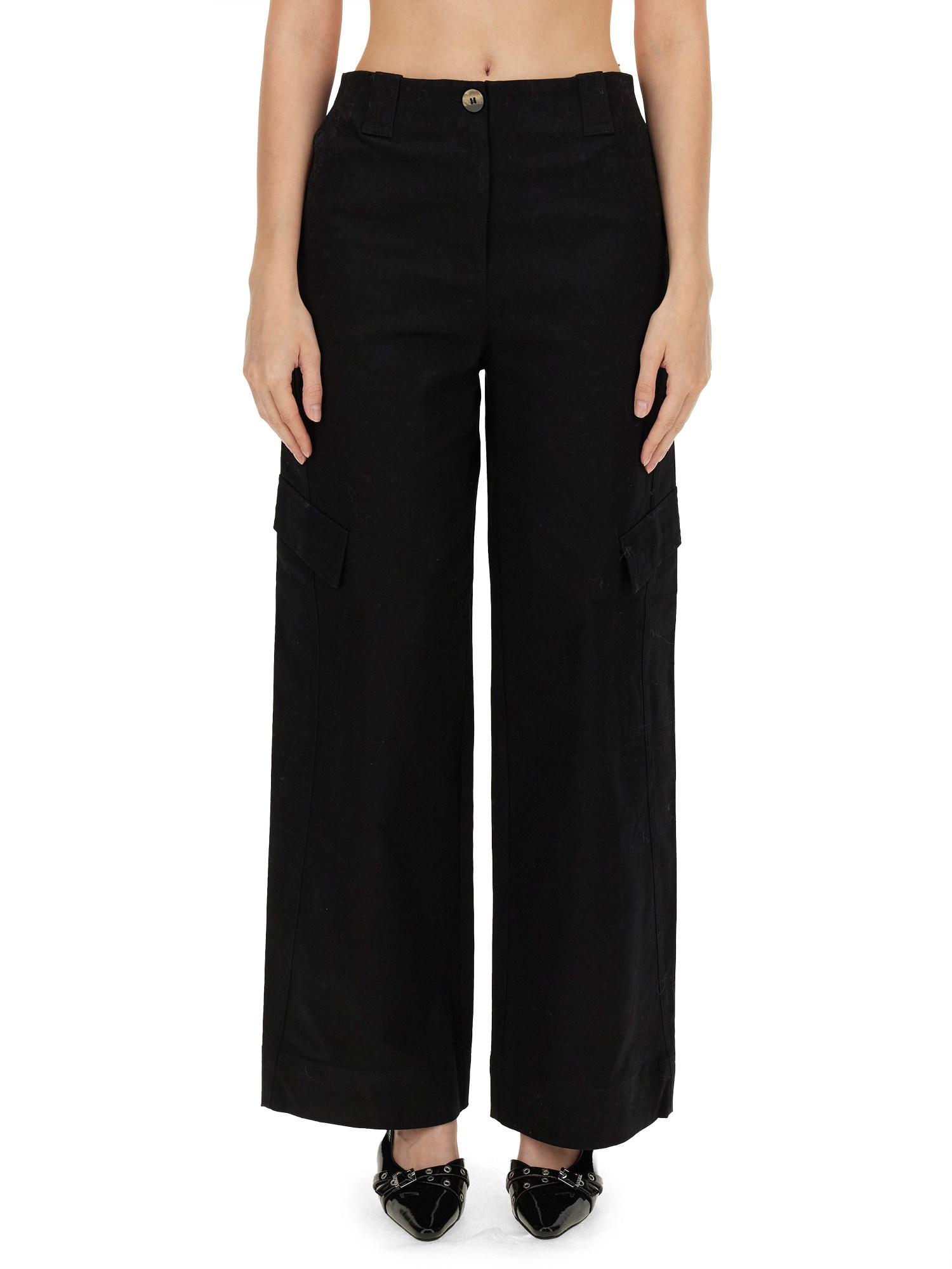 GANNI    COTTON HERRINGBONE PANTS