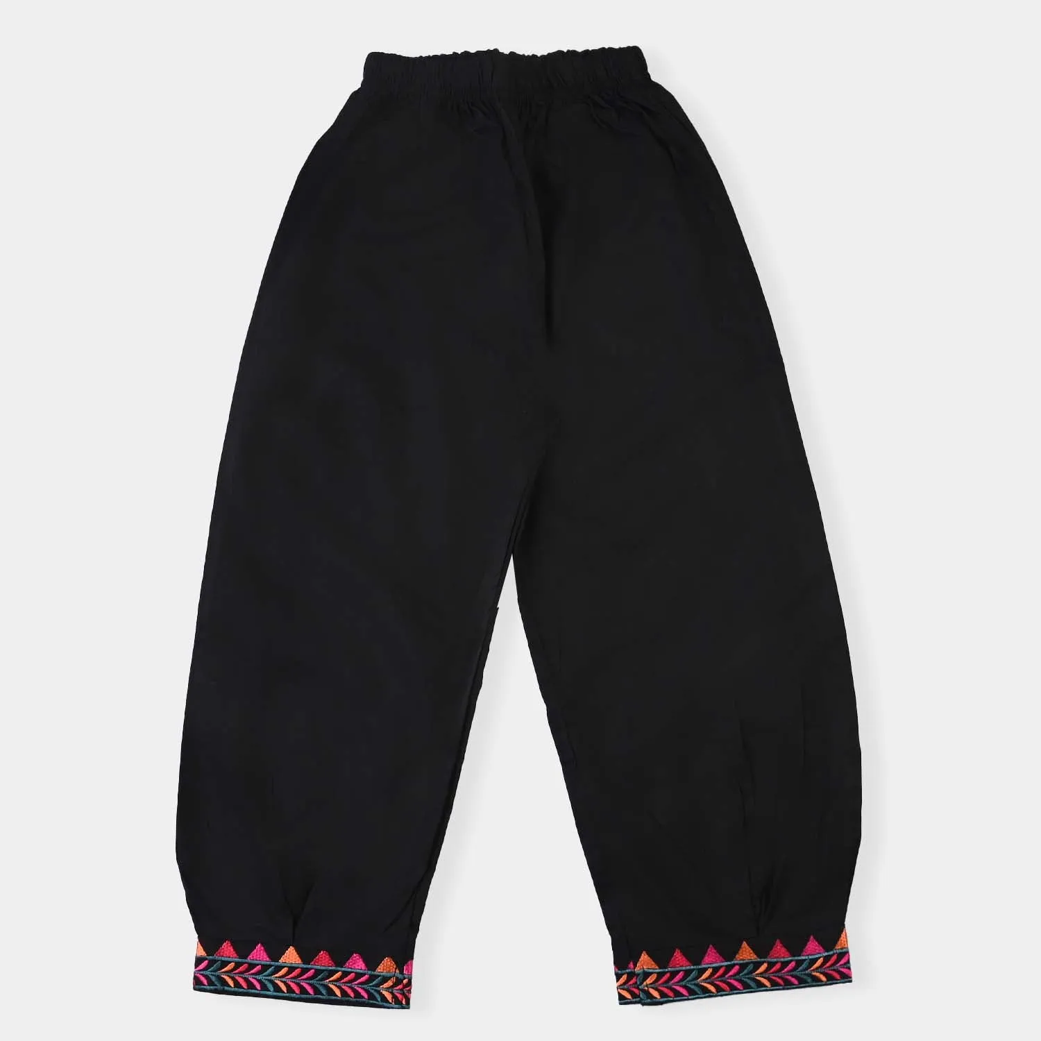 Girls Cotton Embroidered Pant-BLACK