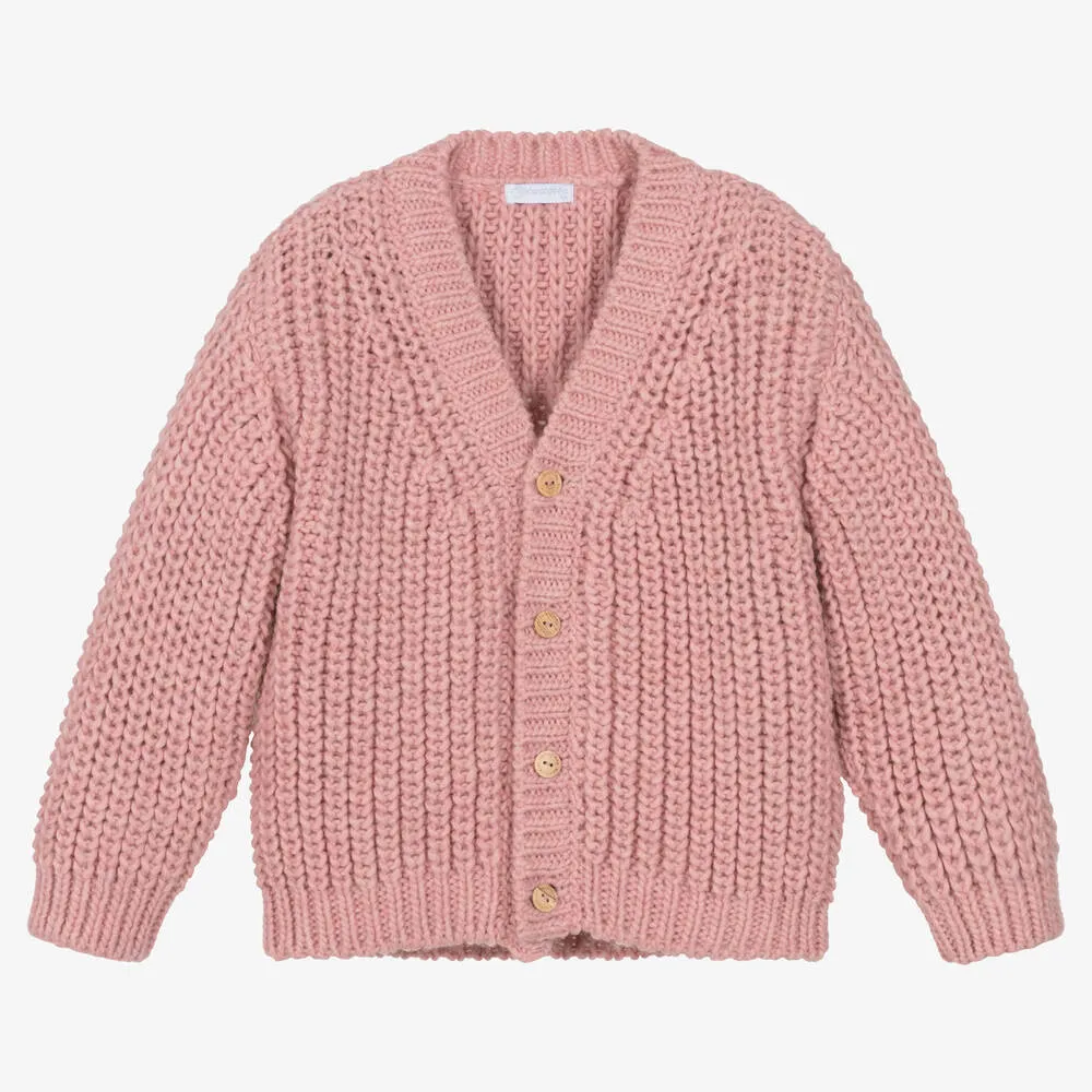 Girls Pink Chunky Knit Cardigan