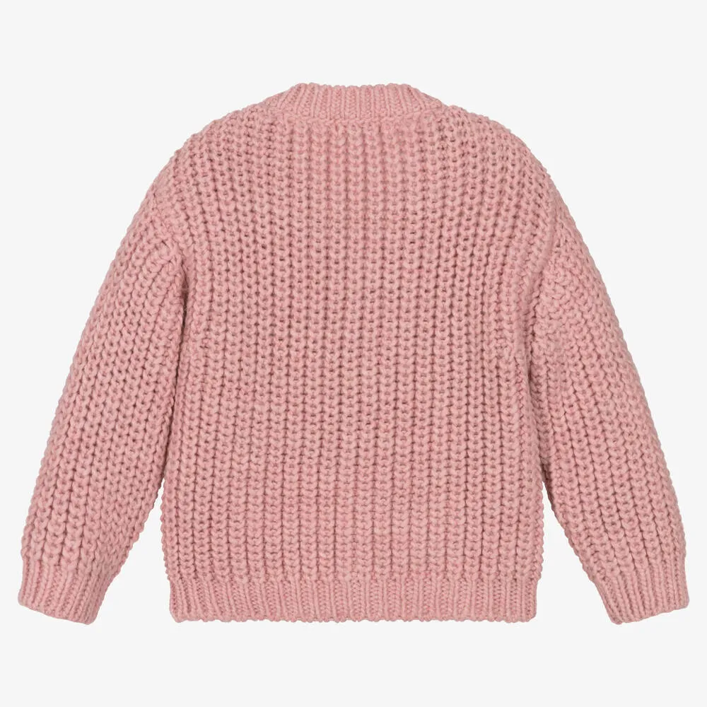 Girls Pink Chunky Knit Cardigan