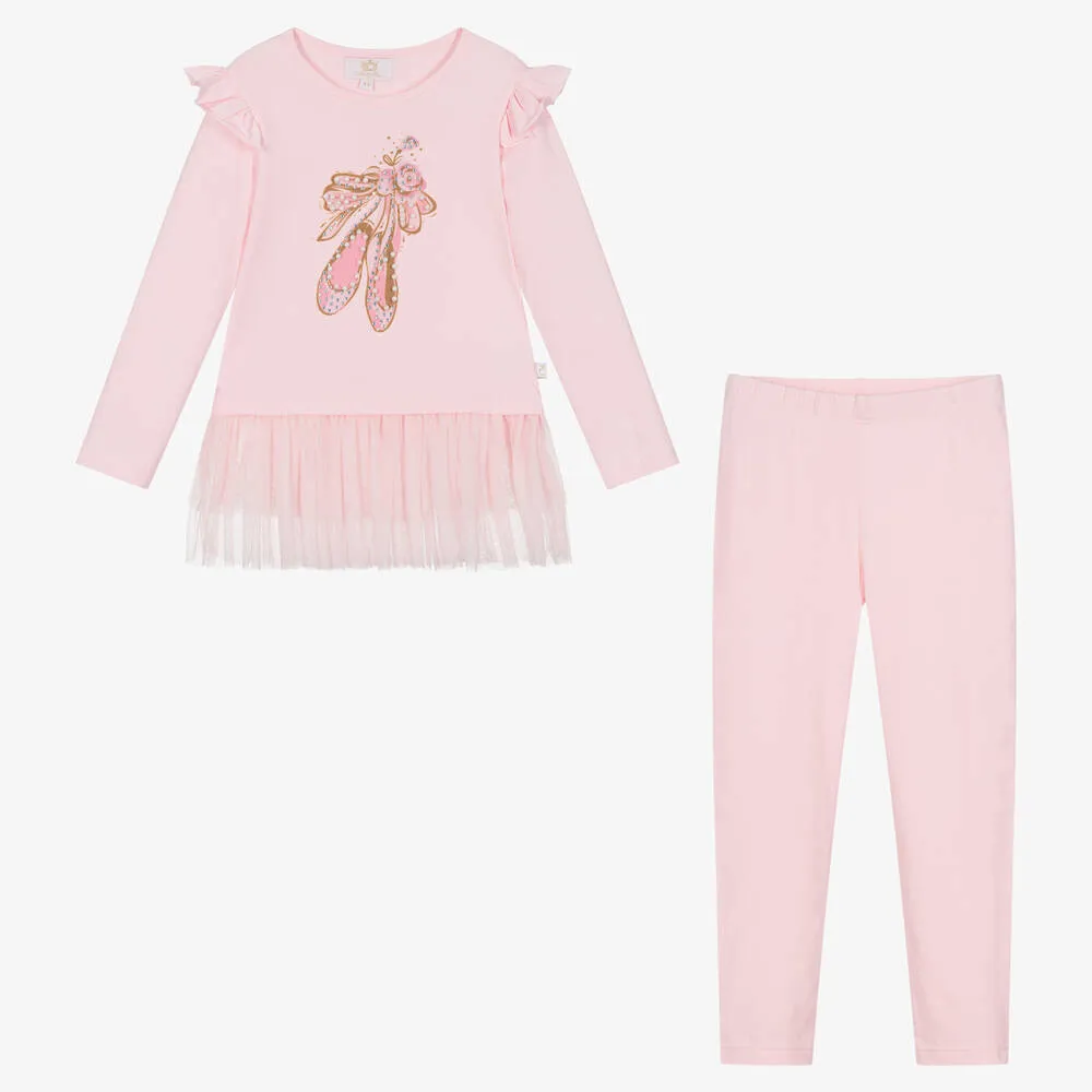 Girls Pink Cotton Jersey Leggings Set